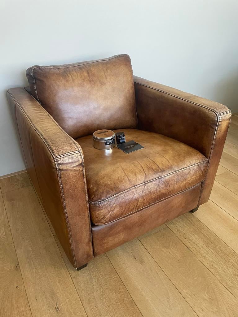 Leren fauteuil, Ophalen, Gebruikt, Leer, 75 tot 100 cm