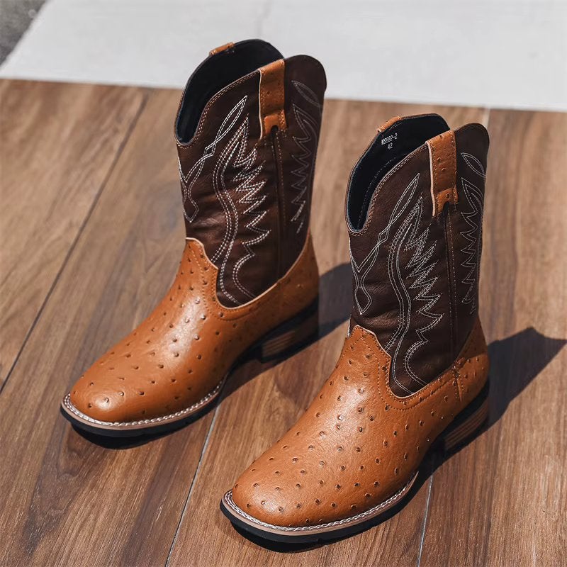 Bruine heren cowboy laarzen met struisvogel patroon, Verzenden, Nieuw, Bruin, Boots