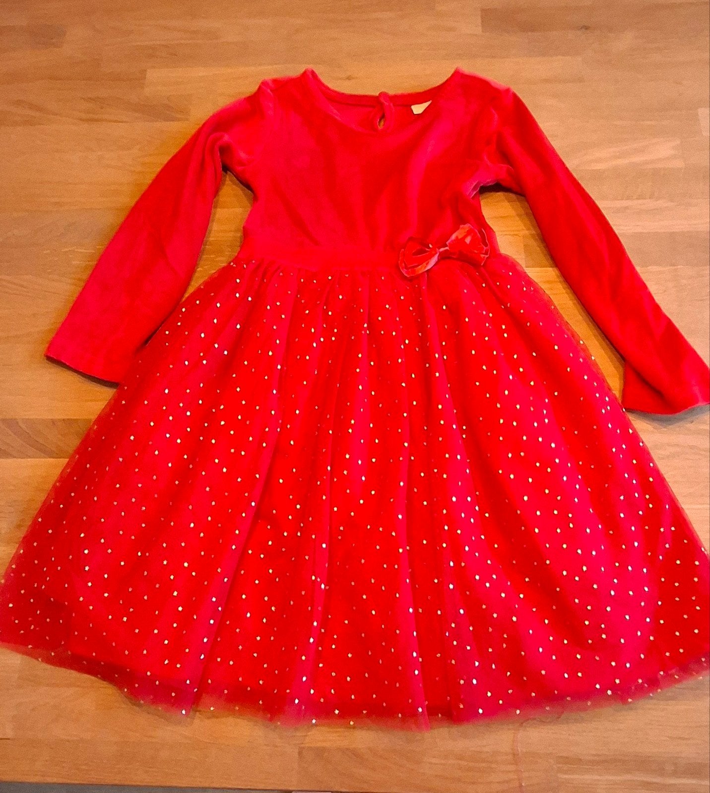 Rode feestjurk met glitters voor meisjes maat 122, Meisje, Ophalen of Verzenden, Zo goed als nieuw, Jurk of Rok