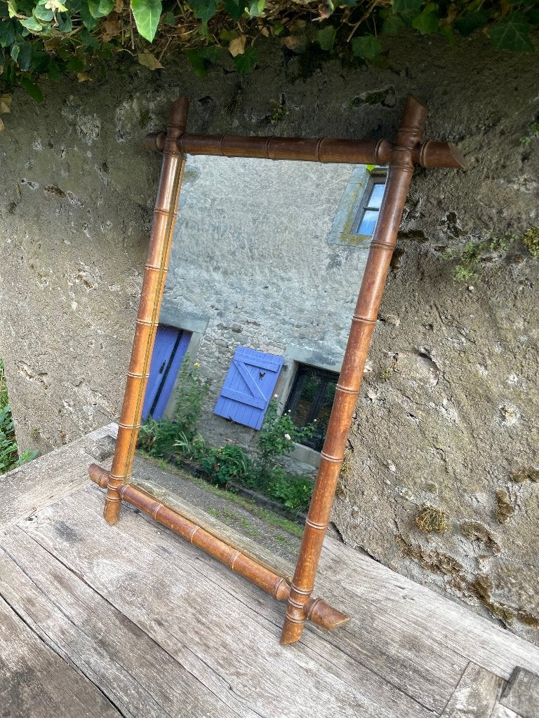 grote faux bamboe spiegel vintage, Antiek en Kunst, Ophalen of Verzenden