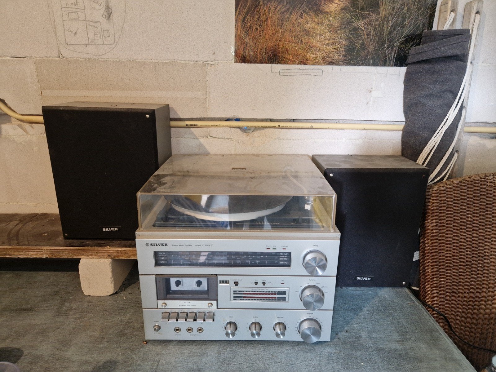 Silver Platenspeler met 2 Speakers - Vintage Stereo Systeem, Ophalen, Gebruikt, Cassettedeck, Overige merken