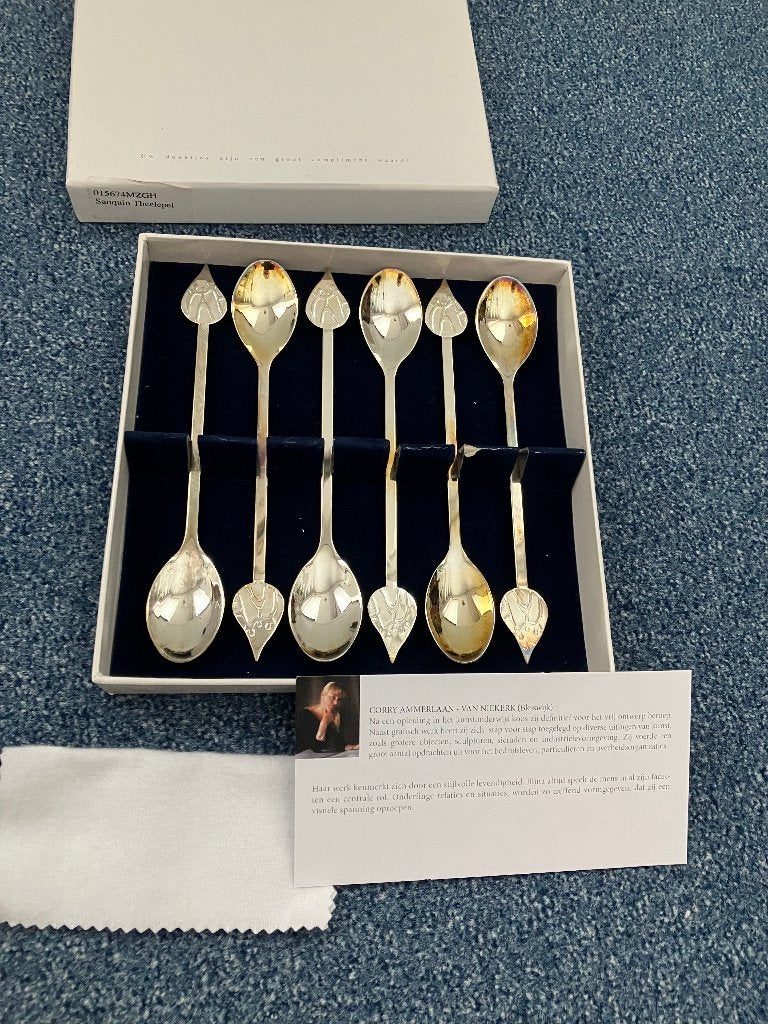 ZILVER - kleurige  THEELEPELTJES, Antiek en Kunst, Ophalen of Verzenden, Zilver