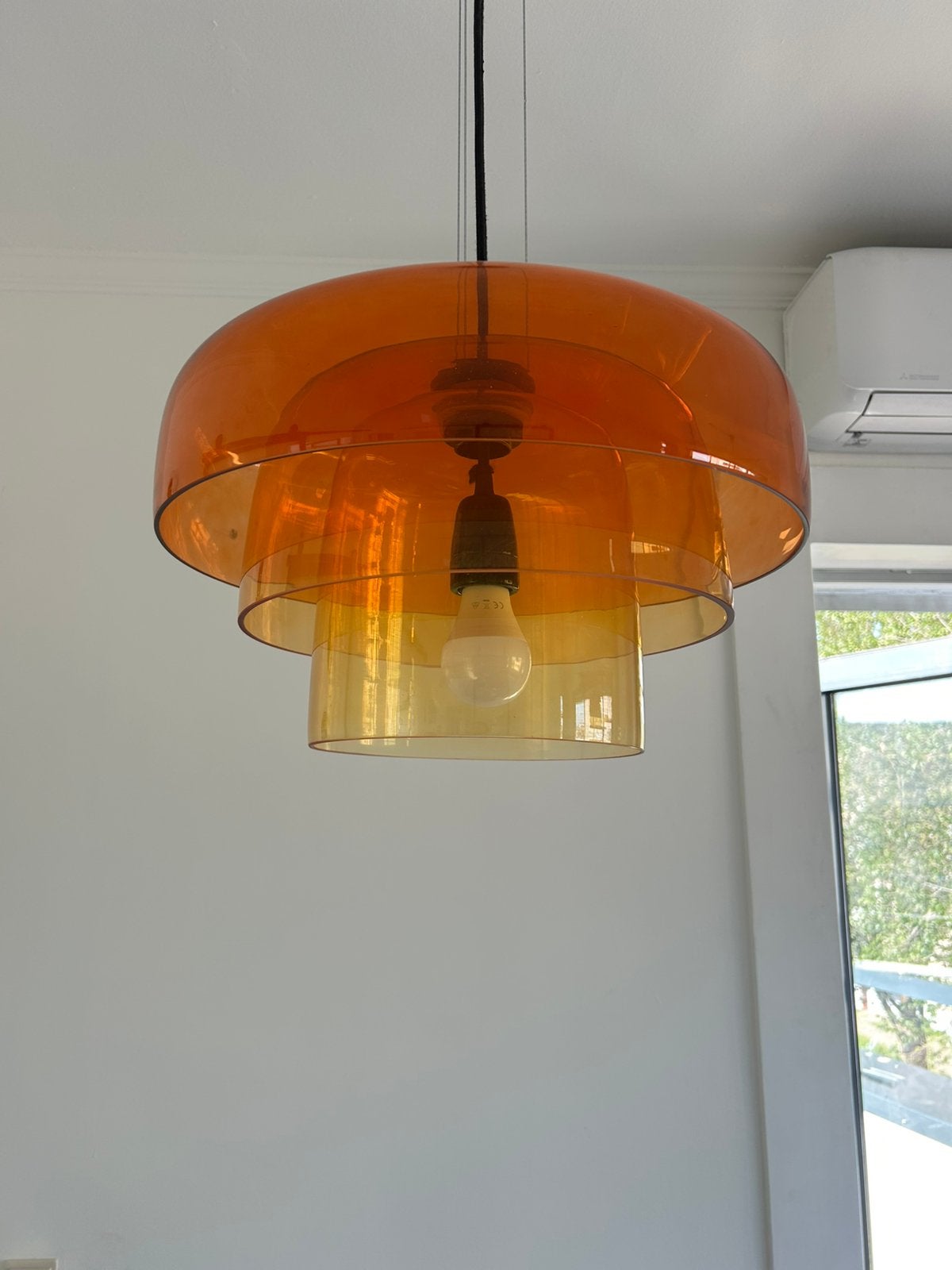Bauhaus lamp oranje glas, Huis en Inrichting, Lampen | Hanglampen, Ophalen, Zo goed als nieuw, Glas