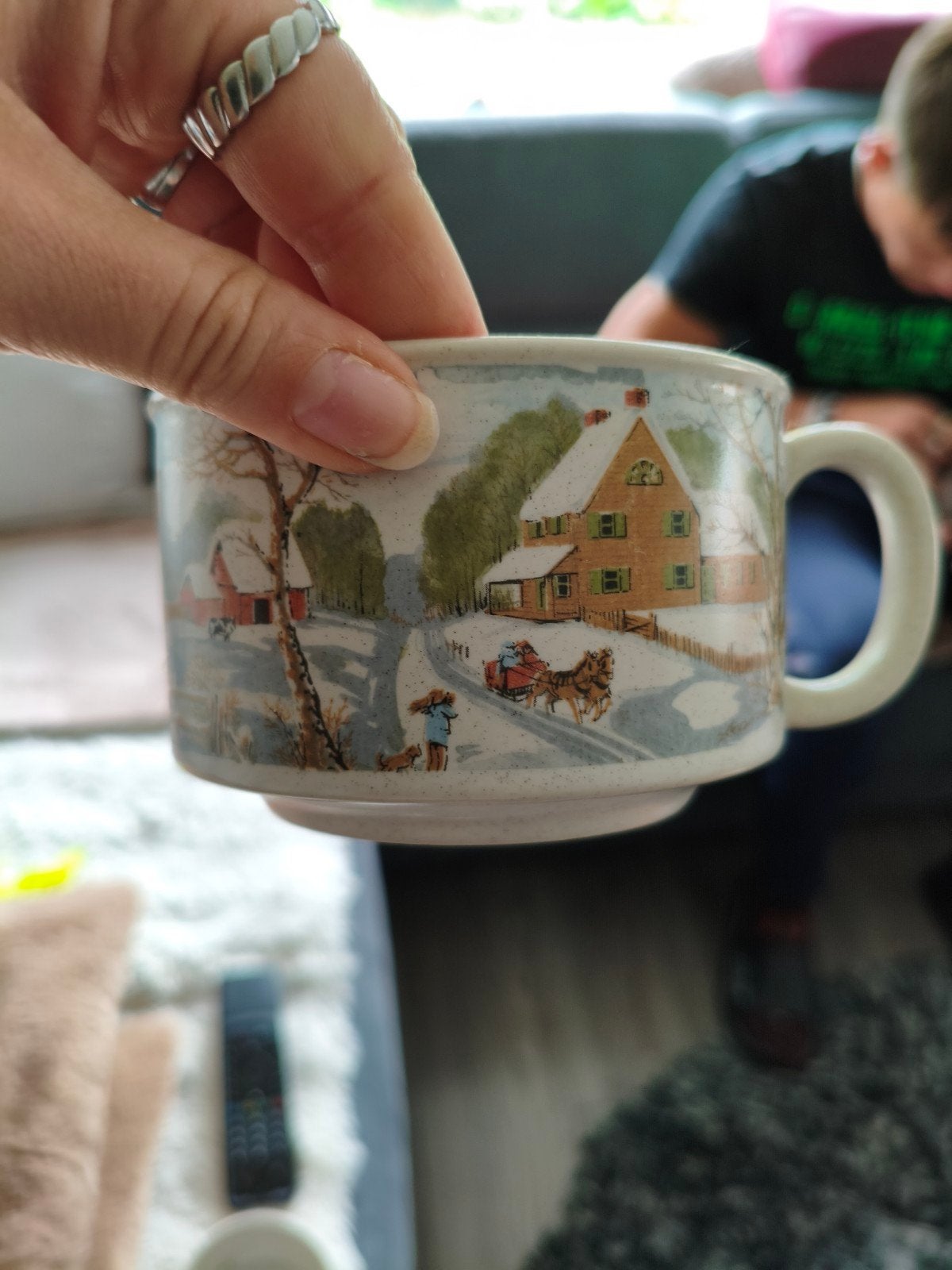 Vintage Winter Scène Mok - Kerst Mok, Ophalen of Verzenden