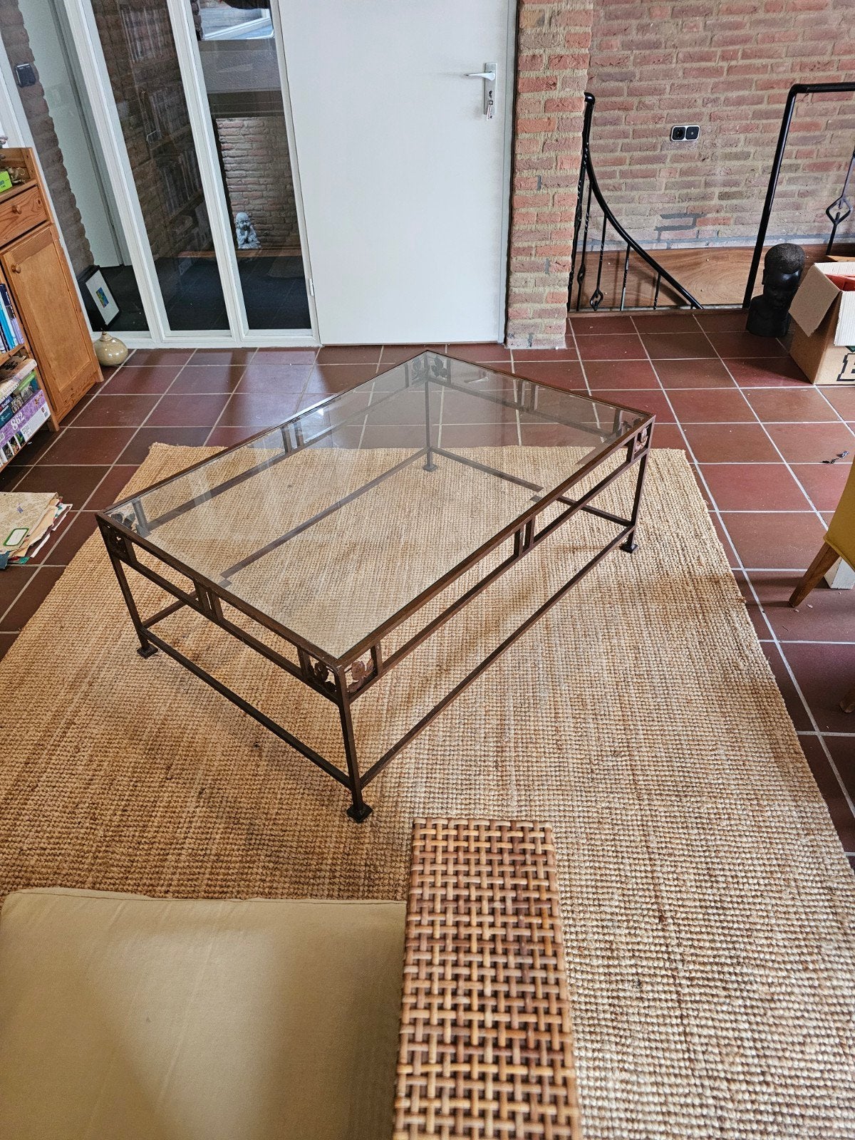 Metalen salontafel met glasplaat., 100 tot 150 cm, Zo goed als nieuw, Minder dan 50 cm, Rechthoekig