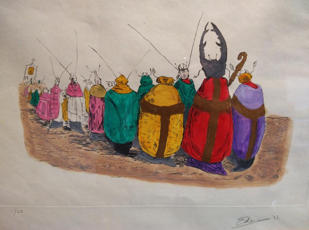 Grote kleuren ets met fabeldieren naar Grandville, Antiek en Kunst, 2000 tot heden, Ets, Ophalen of Verzenden, Origineel