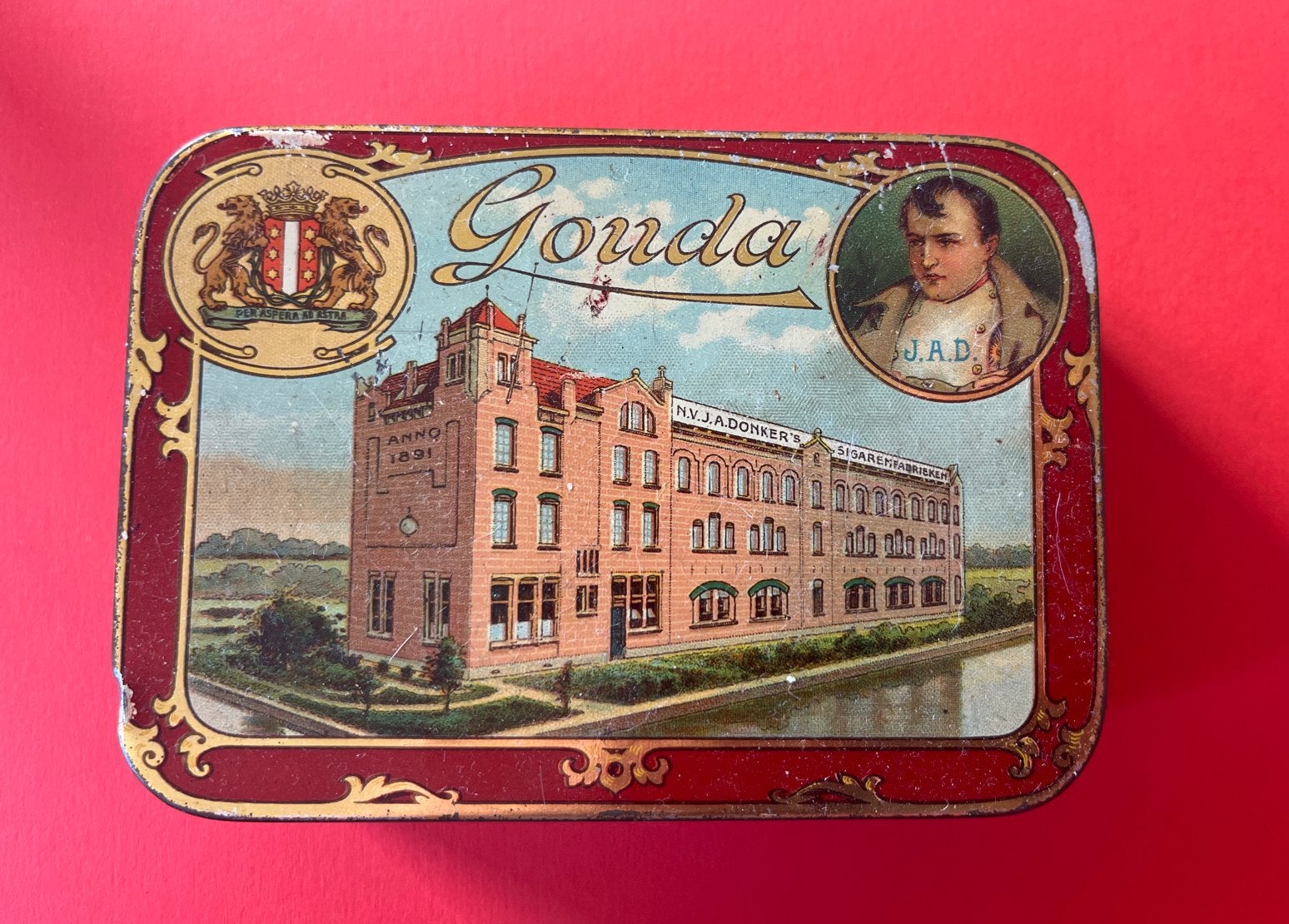 Vintage J.A. Donker's Gouda sigarenblik 'Napoleon', Verzamelen, Ophalen of Verzenden, Gebruikt, Overige, Overige merken