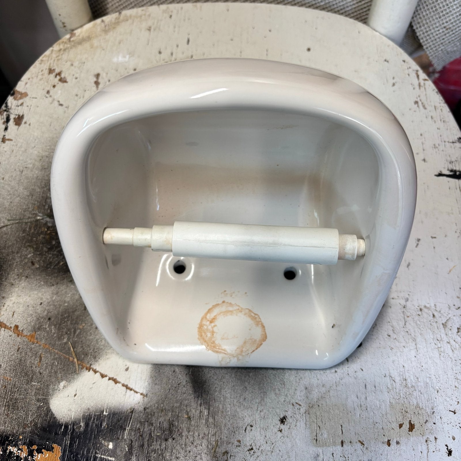 Vintage Crème wit Keramische Toiletrolhouder, Toilet-accessoire, Gebruikt, Ophalen of Verzenden, Overige merken