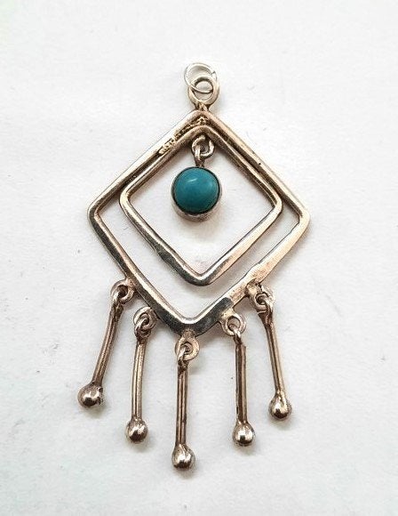 Prachtige zilveren hanger met turkoois en bungels (7219), Ophalen, Zo goed als nieuw, Zilver, Zilver