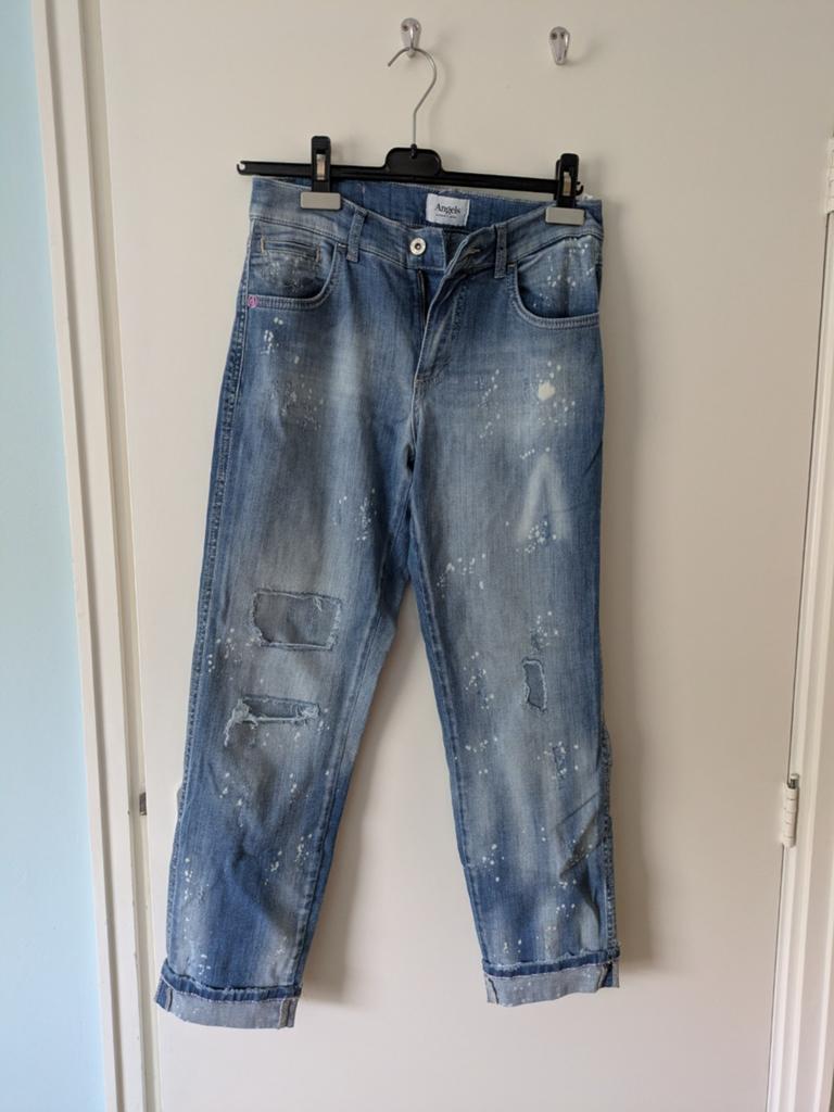 Angels spijkerbroek met verfspatten, Blauw, Ophalen of Verzenden, Driekwart, Angels