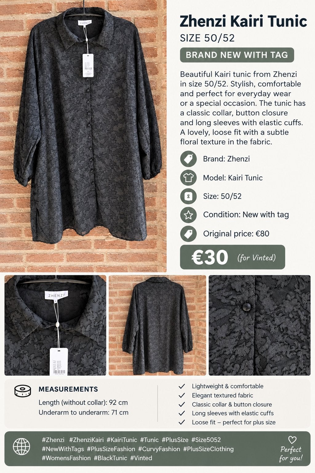 Zhenzi | Kairi tuniek | 50/52 | Nieuw, Kleding | Dames, Verzenden, Nieuw, Zwart, Blouse of Tuniek