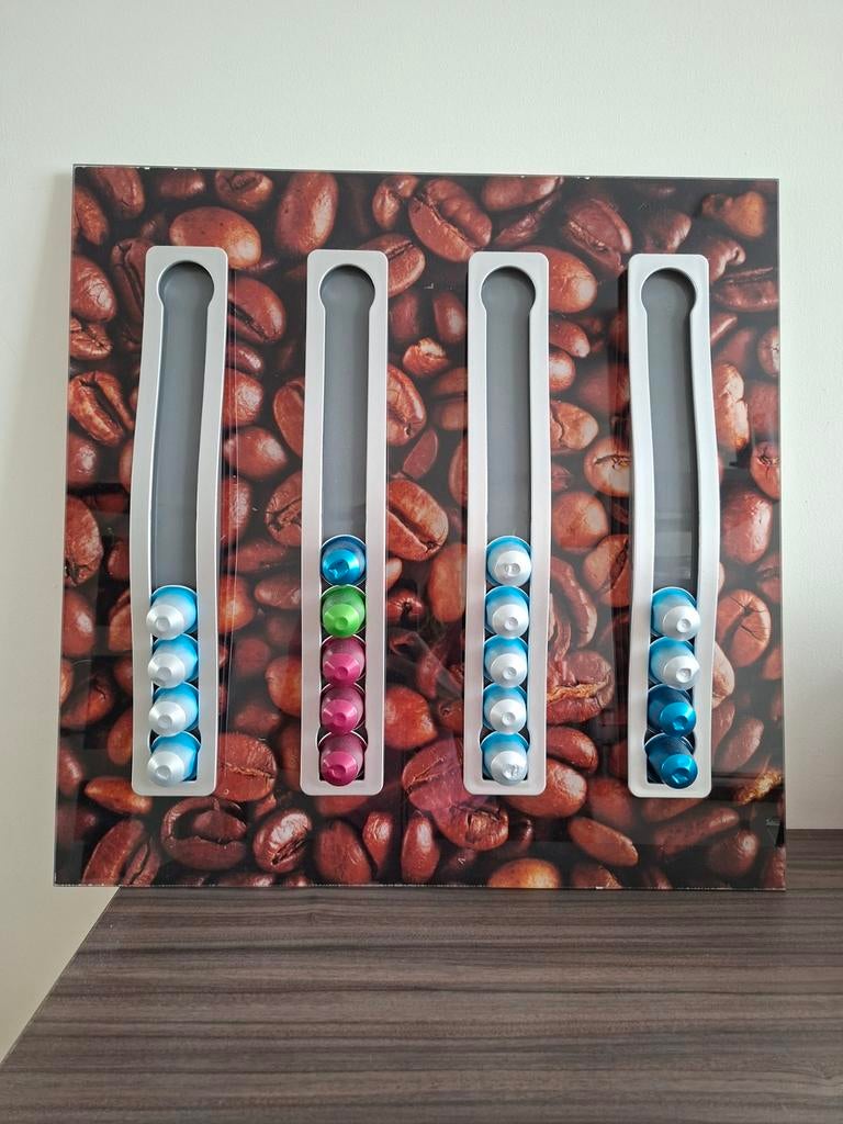Uniek plexiglas wandpaneel 50x50 cm met Nespresso Cuphouders, Ophalen, Overige typen, Kunststof, Zo goed als nieuw