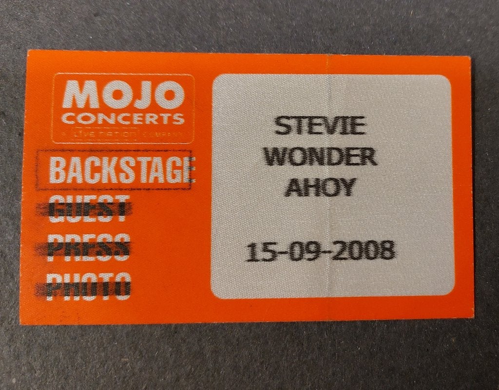 Stevie Wonder BACKSTAGE PASS Rotterdam 15 september 2008, Verzamelen, Gebruikt, Ophalen of Verzenden, NvT, Foto of Kaart