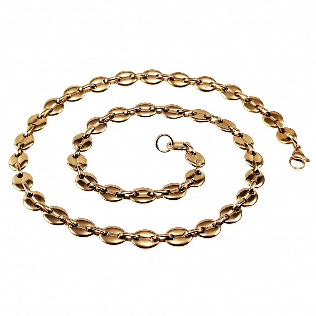 60cm x 9mm Koffieboon Ketting Unisex Stalen Goudkleur Schake, Overige materialen, Birgitta-Gracht 33, 6465 EL Kerkrade, Nederland