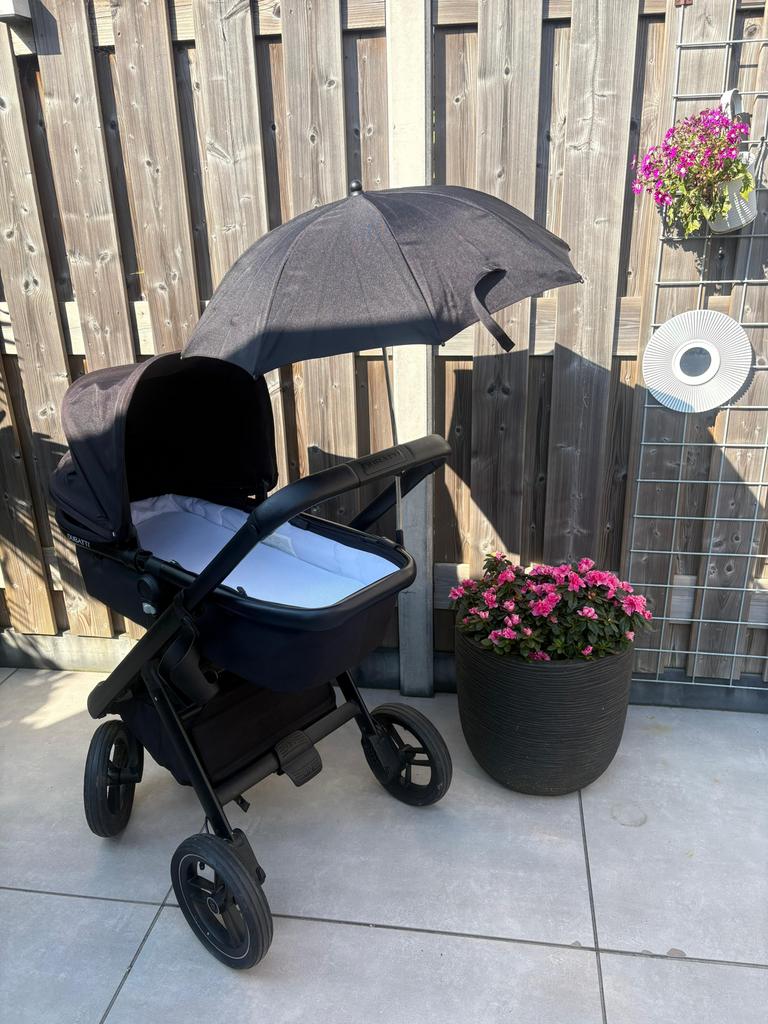 Dubatti kinderwagen - Compleet zwart met accessoires, Kinderen en Baby's, Kinderwagens en Combinaties, Gebruikt, Combiwagen, Met reiswieg