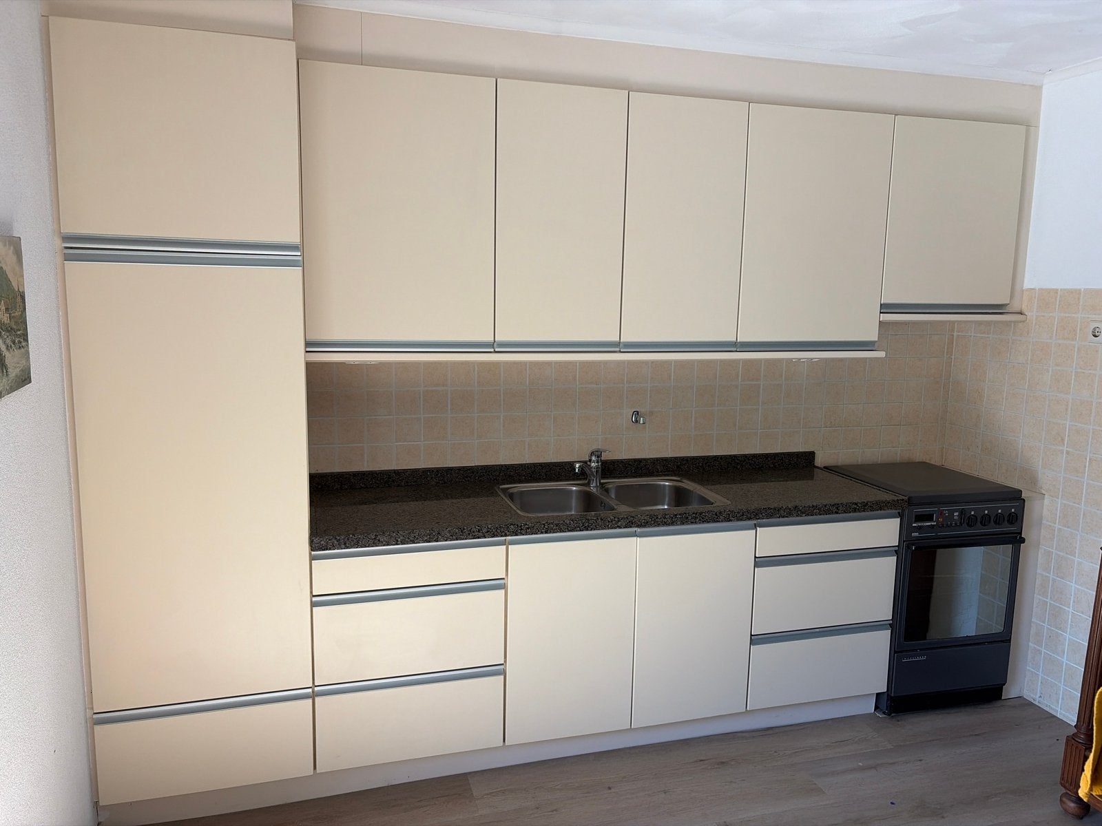 Complete keuken met inbouwkoelkast en oven, Ophalen, Gebruikt, Graniet of Steen, Enkelwandige keuken