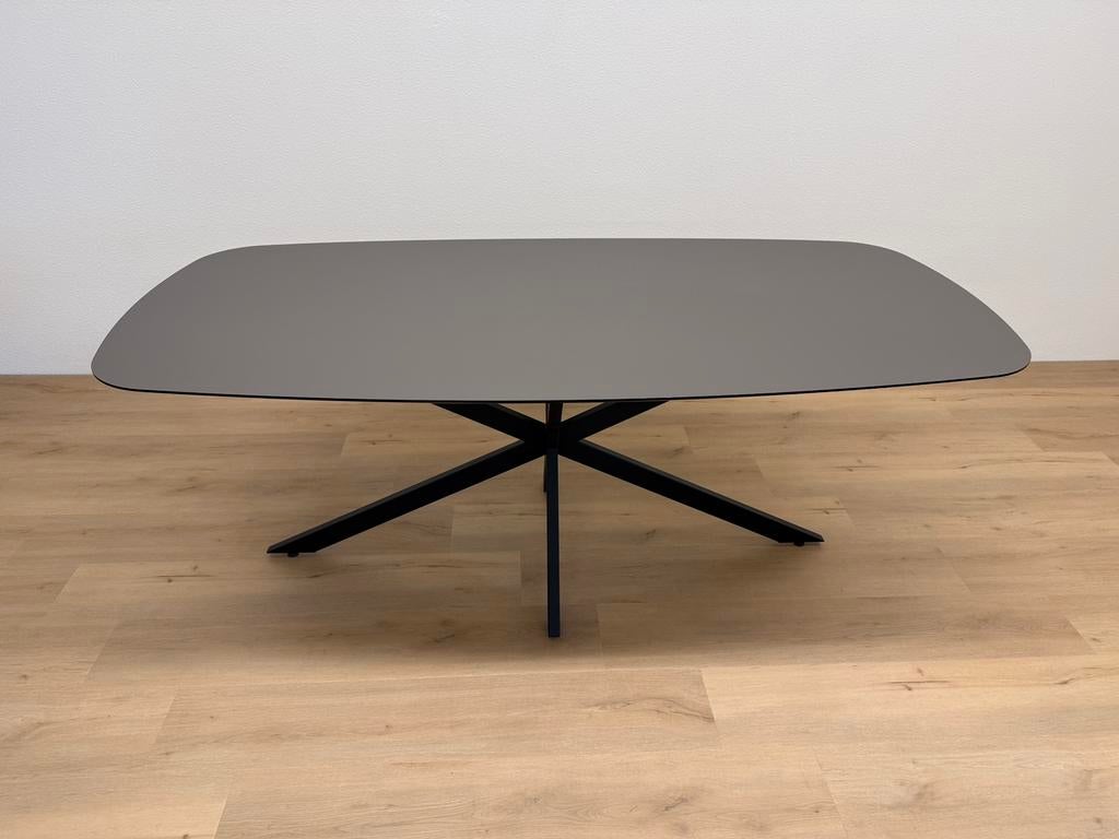 Deens ovale eettafel HPL Bruin 200x100 - Direct Leverbaar, 100 tot 150 cm, 200 cm of meer, Ophalen of Verzenden, Zo goed als nieuw
