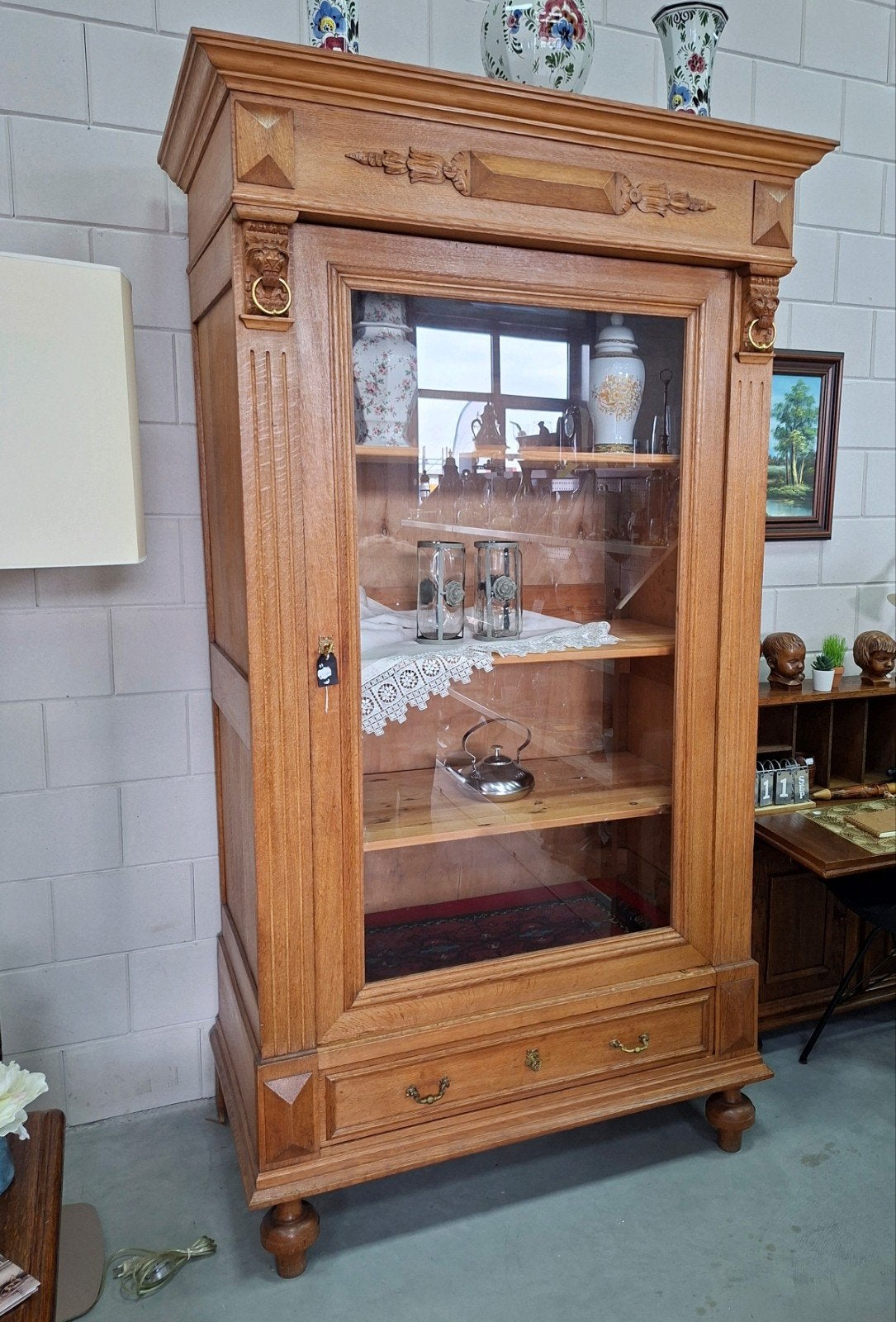 Kast blank eiken | vitrinekast | 216x120x70 cm, Ophalen, Gebruikt, 100 tot 150 cm, 200 cm of meer