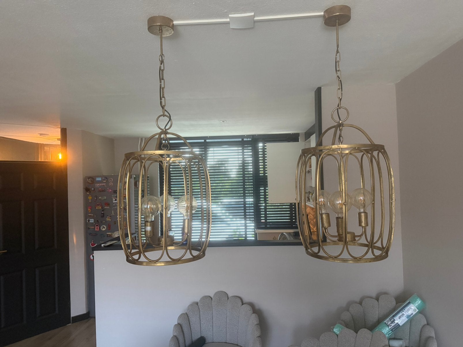 2 grote goude hanglampe n, Ophalen, Zo goed als nieuw