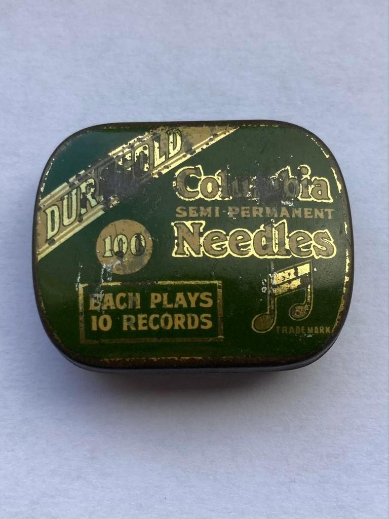Columbia Duragold grammofoon naalden in blikje - vintage, Ophalen of Verzenden, Gebruikt, Platenspeler-onderdeel, Overige merken