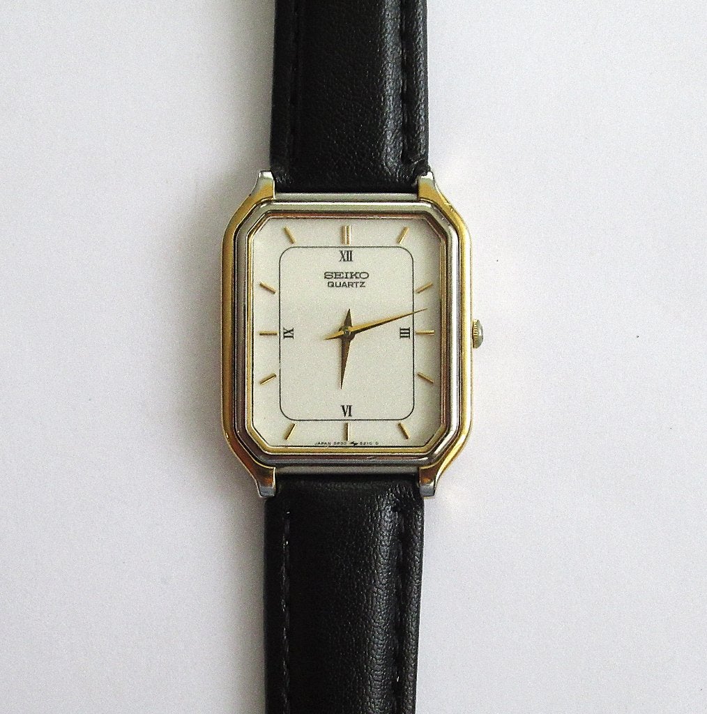 Vintage Seiko Tank bi-color quartz horloge Japan de 80 jaren, Ophalen of Verzenden, Staal, Seiko, 1960 of later