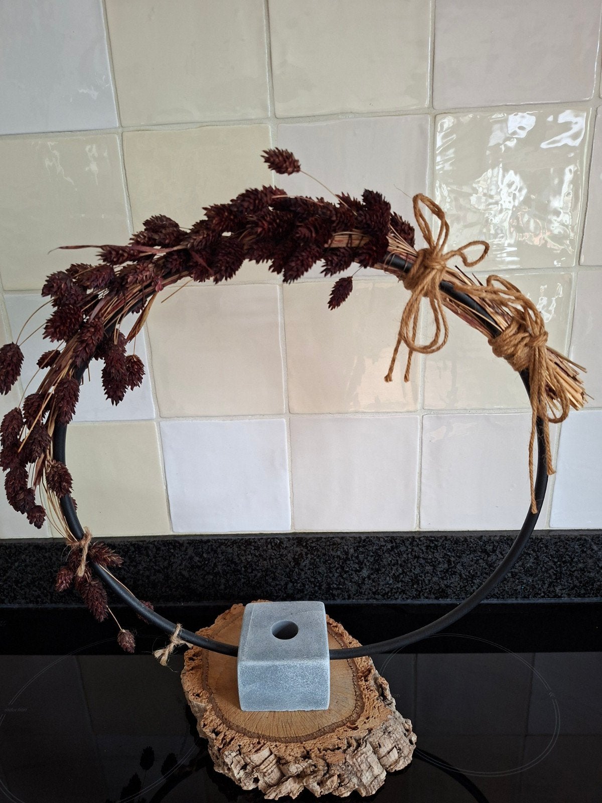 Decoratieve cirkel met gedroogde bloemen, Ophalen, Metaal, Bruin, Landelijk