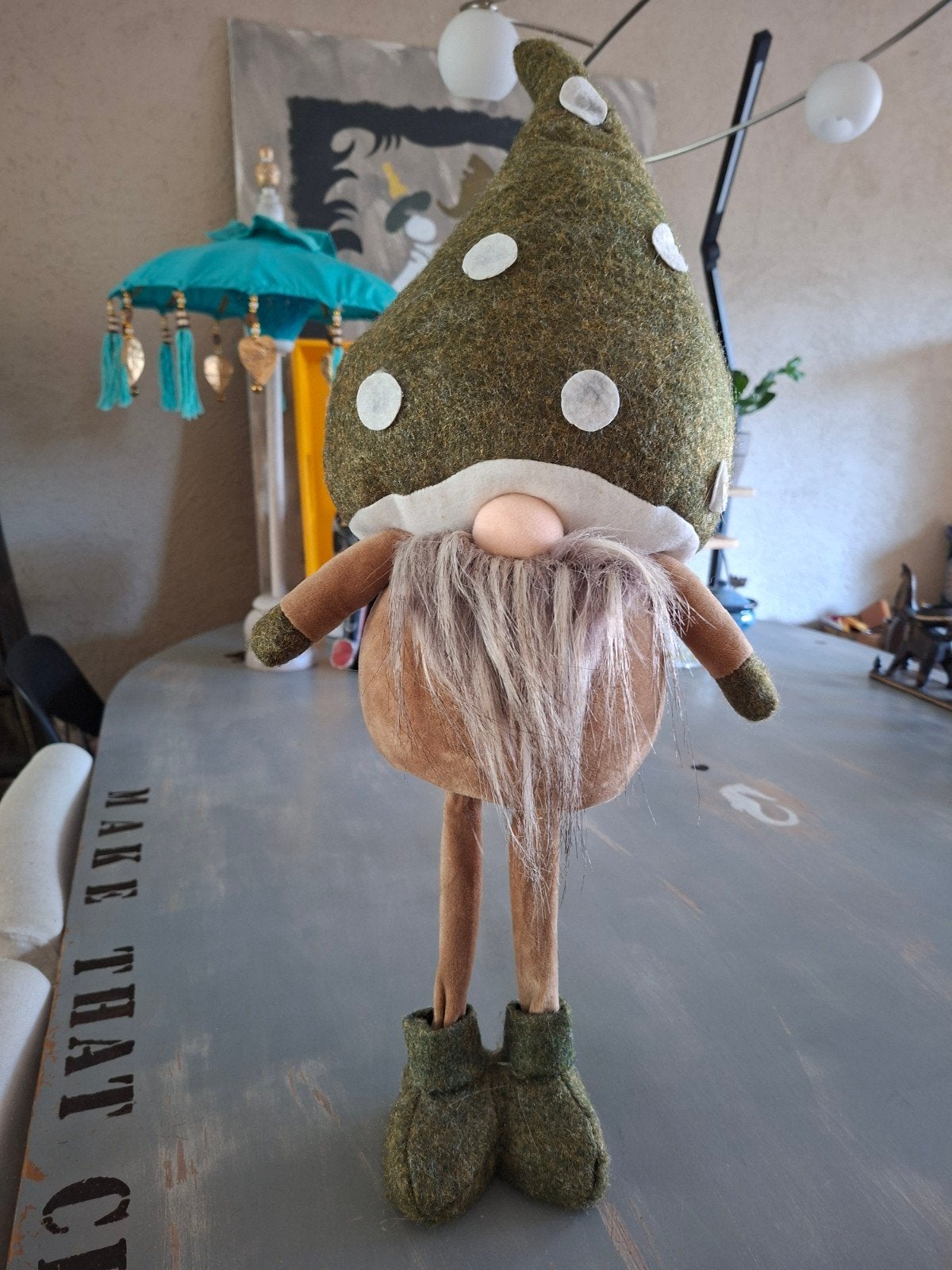 Leuke kabouter/gnome decoratie met groene muts, Groen, Overige stijlen, Ophalen of Verzenden, Zo goed als nieuw