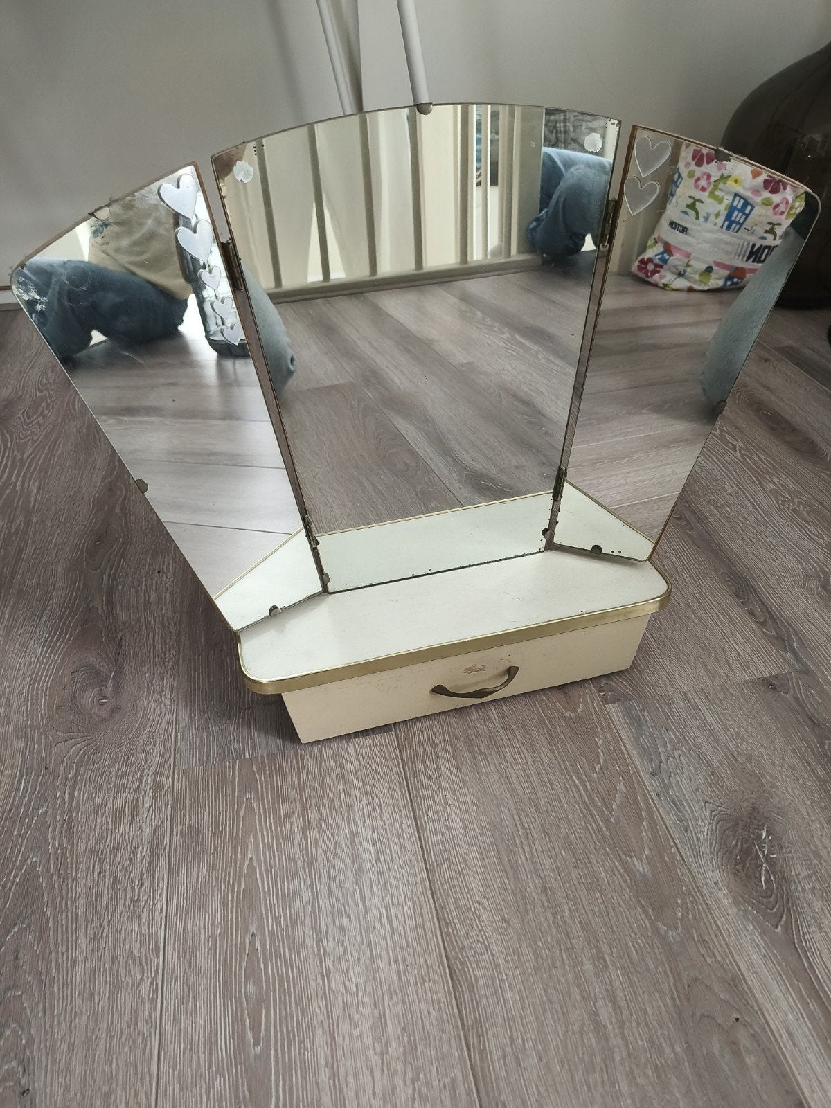 Antieke drieluik spiegel, Huis en Inrichting, Woonaccessoires | Spiegels, Ophalen, Minder dan 50 cm, Gebruikt, Minder dan 100 cm