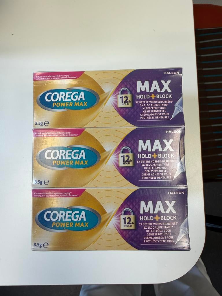 Corega Power Max Kleefcrème voor Kunstgebit (3 stuks), Ophalen of Verzenden, Nieuw, Overige typen