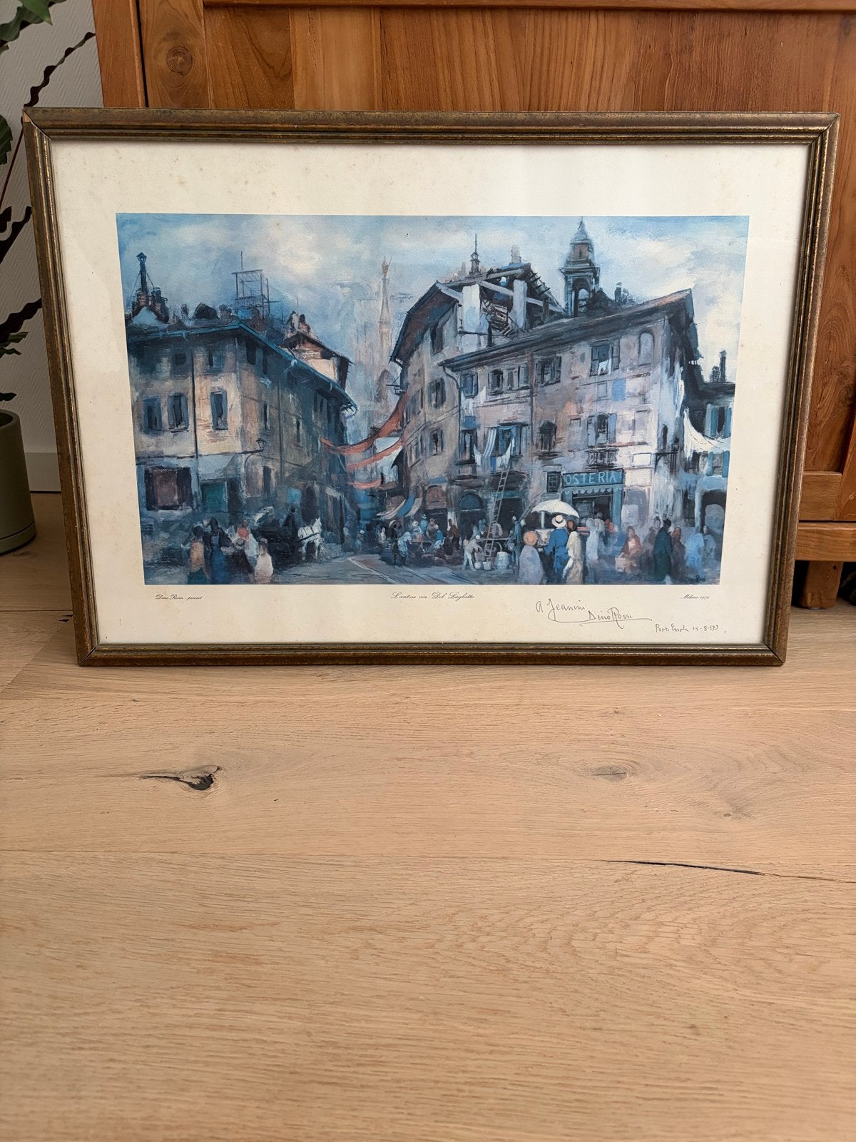 Vintage Stadsgezicht - Dino Rossi - 54.5 x 76 cm, Antiek en Kunst, Ophalen, Overige technieken, Ingelijst, Vintage
