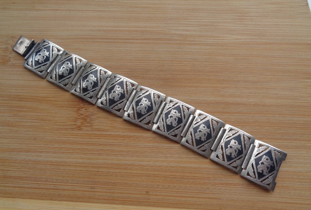 zilveren niello SIAM paneel armband [325], Verzenden, Zo goed als nieuw, Zilver, Zilver
