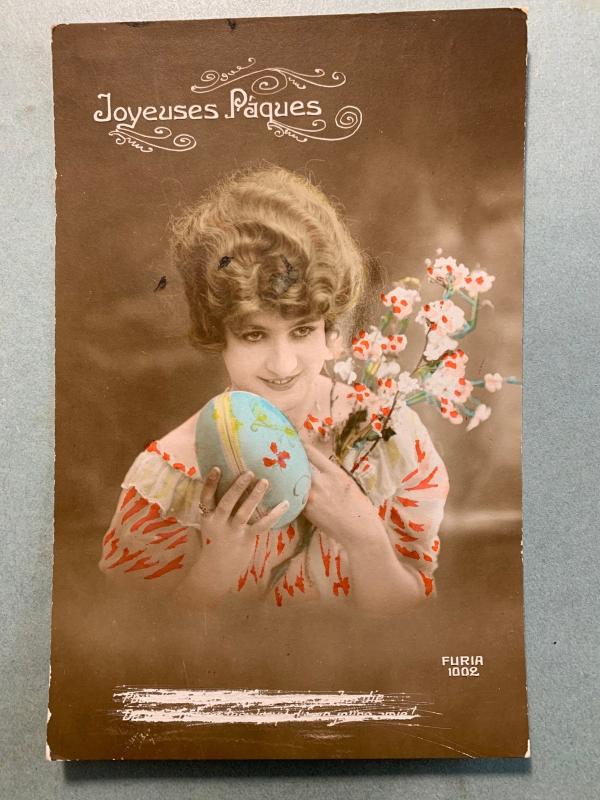 1920 Joyeuses Pâques - dame met paasei, Ophalen of Verzenden, 1920 tot 1940, Gelopen, Feest(dag)