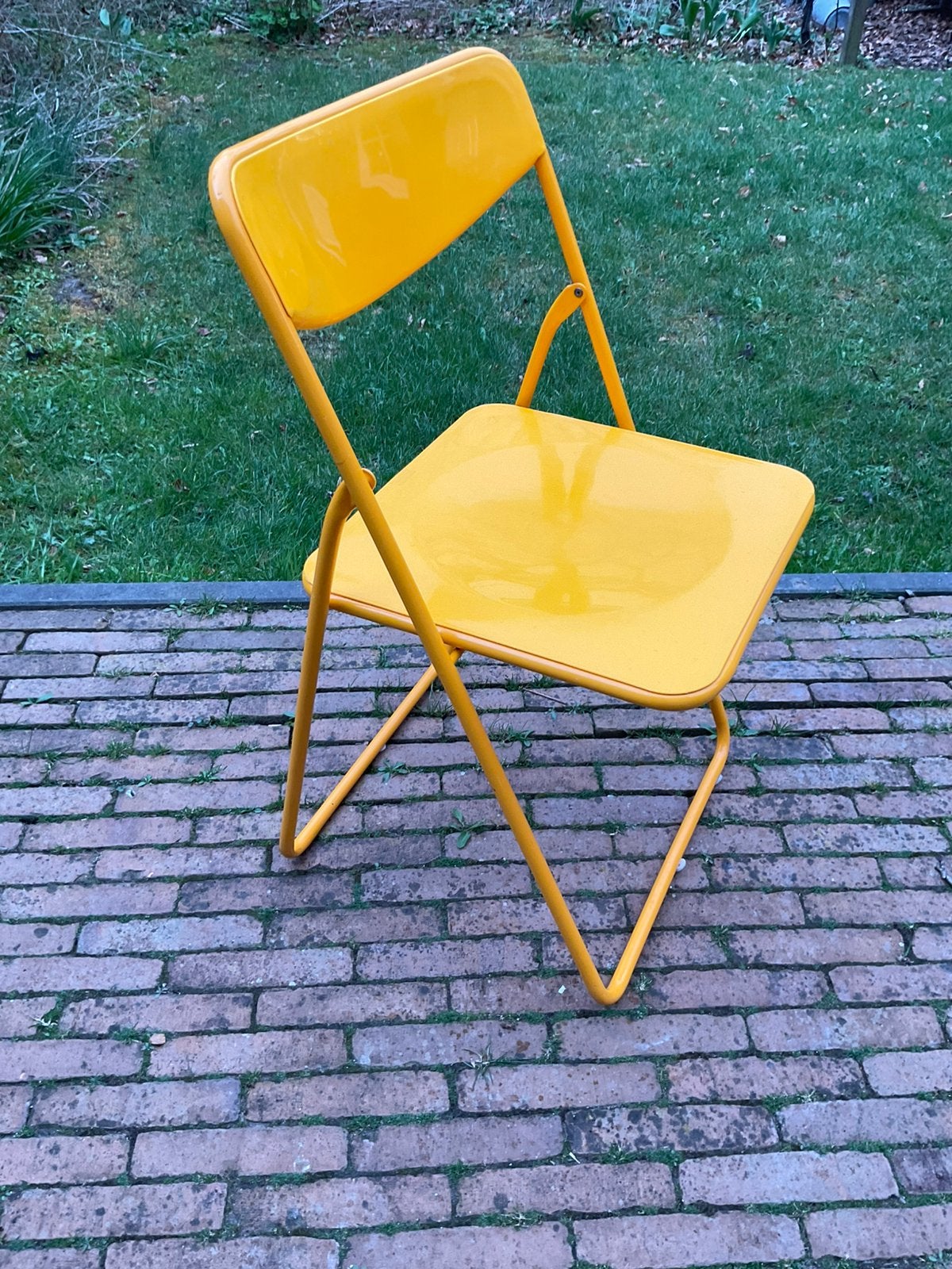 Vintage gele klapstoel genaamd 'TED” Ikea Gammelgaard, Ophalen of Verzenden, Metaal, Eén