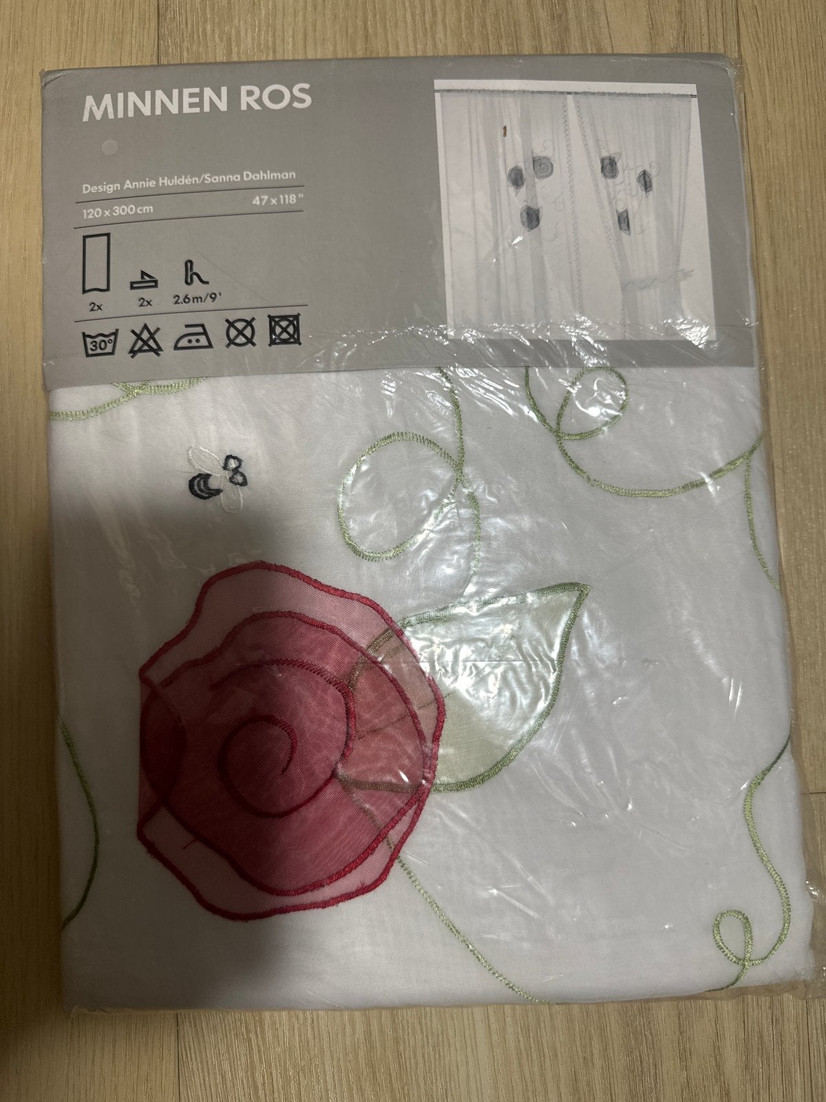 2x IKEA MINNEN ROS Vitrage 120x300cm - Nieuw, 100 tot 150 cm, 200 cm of meer, Wit, Nieuw