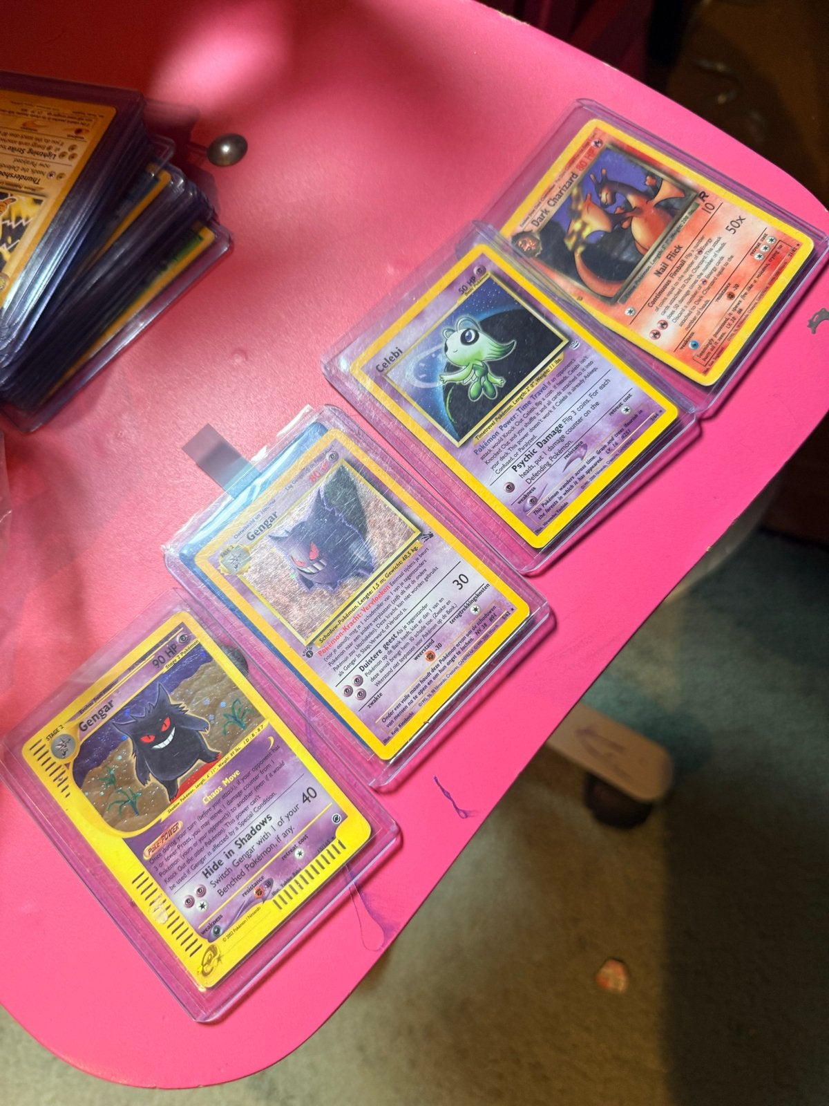 Pokémon kaarten: Dark Charizard, Celebi, Gengar (set), Ophalen of Verzenden, Gebruikt, Meerdere kaarten