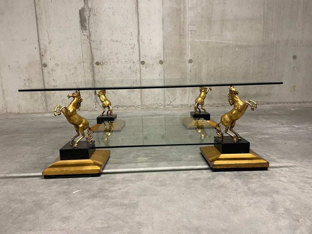 Vintage salontafel met bronzen paardjes, Huis en Inrichting, Gebruikt, Vierkant, Ophalen of Verzenden, Minder dan 50 cm