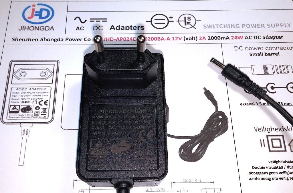 JHD-AP024E-120200BA-A 12V 2A 24W Adapter Medion 3.5 x 1.35, Ophalen of Verzenden, Zo goed als nieuw, Medion JHD Power