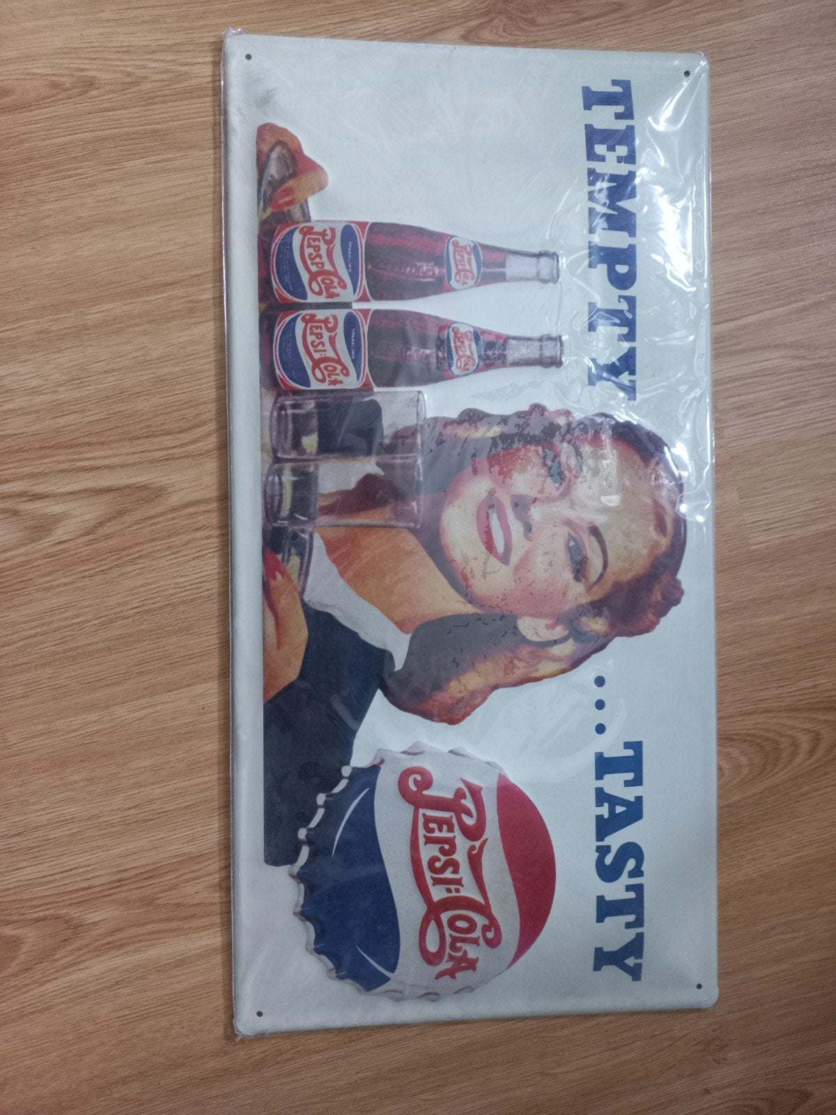 Vintage Pepsi-Cola Reclamebord - "Empty... Tasty", Verzamelen, Ophalen of Verzenden, Nieuw, Reclamebord