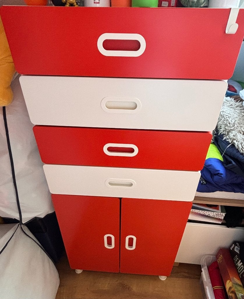 Ladeblok, 4 lades met bergruimte, wit / rood IKEA, Ophalen, 100 tot 150 cm, 50 tot 100 cm, Zo goed als nieuw