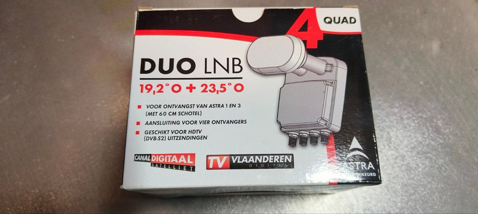DUO LNB Quad voor Astra 1 en 3, Audio, Tv en Foto, Schotelantennes, Ophalen of Verzenden, Nieuw, (Schotel)antenne, Overige merken