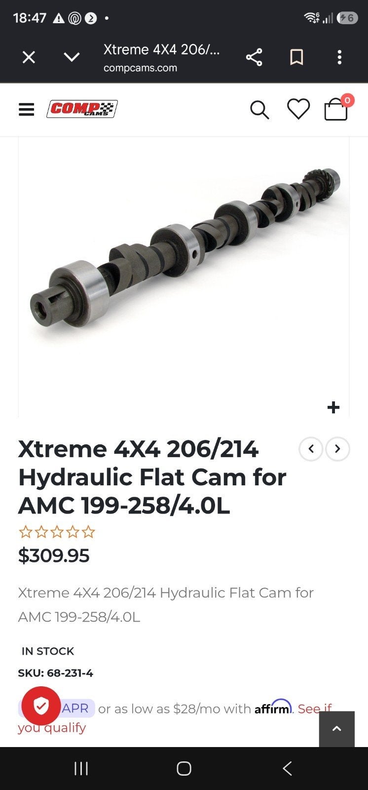 Comp Cams 68-200-4 Race/Koppel Nokkenas Jeep Wrangler 4.0L, Verzenden