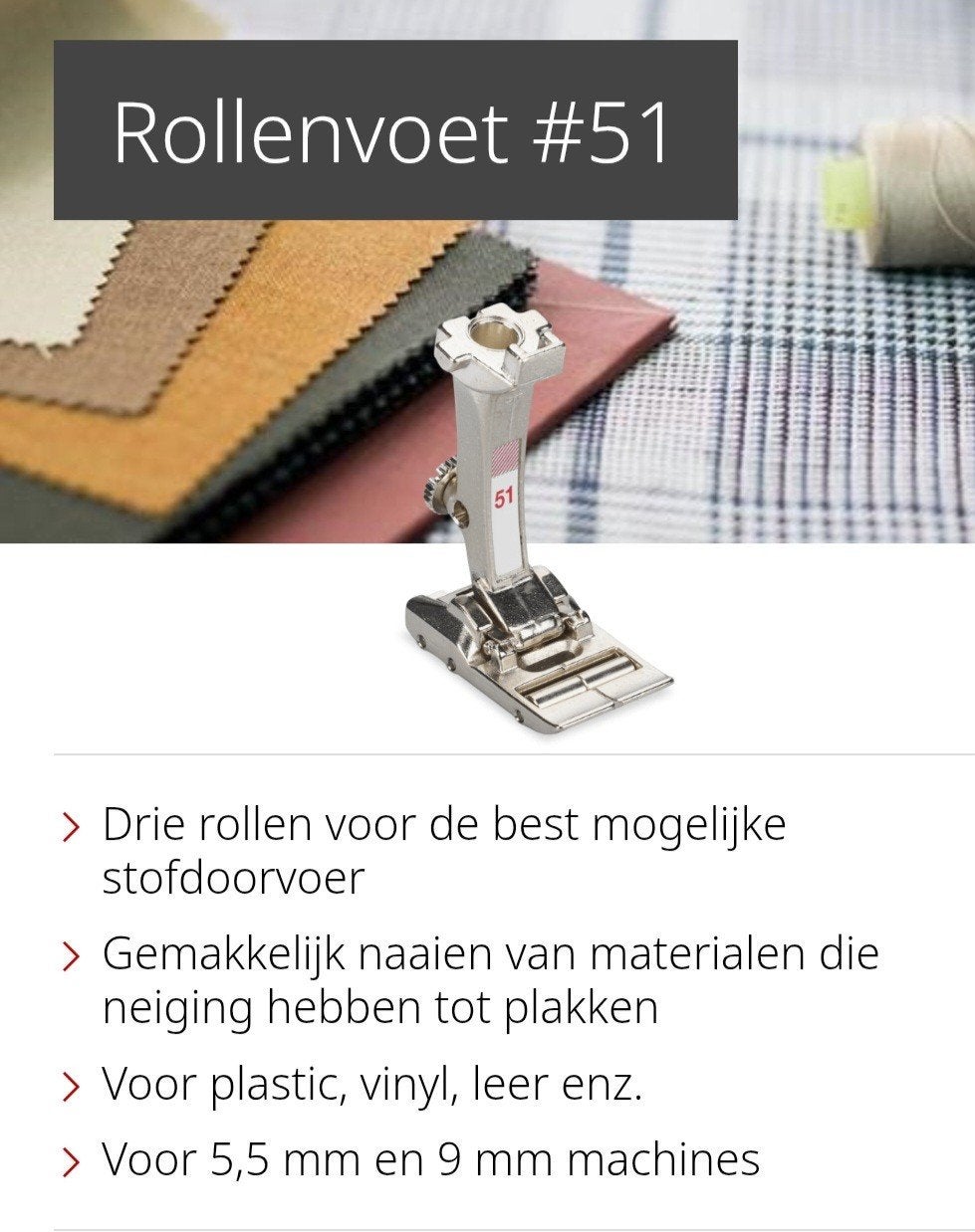 Bernina Rollenvoet #51 voor leer en plakkerige stoffen, Ophalen of Verzenden