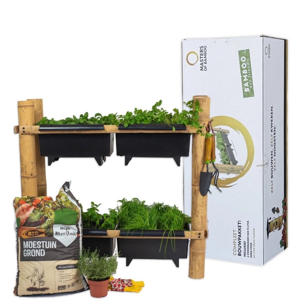Bamboe kruidenbak Berry – 95 cm hoog, 4 bakken, NIEUW, Overige materialen, Nieuw, Ophalen of Verzenden, Balkon