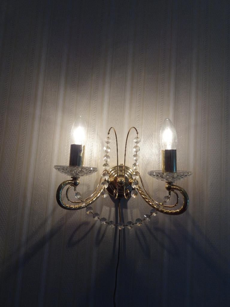 Lamp*Wandlamp kristal * 3 stuks, beh bij kroonluchter 8*Goud, Ophalen, Zo goed als nieuw