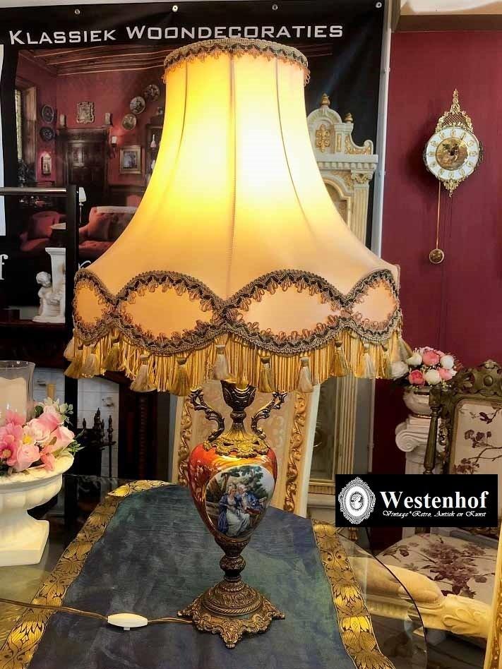 Groot brocante tafellamp porselein Limoges antieke barok, Ophalen