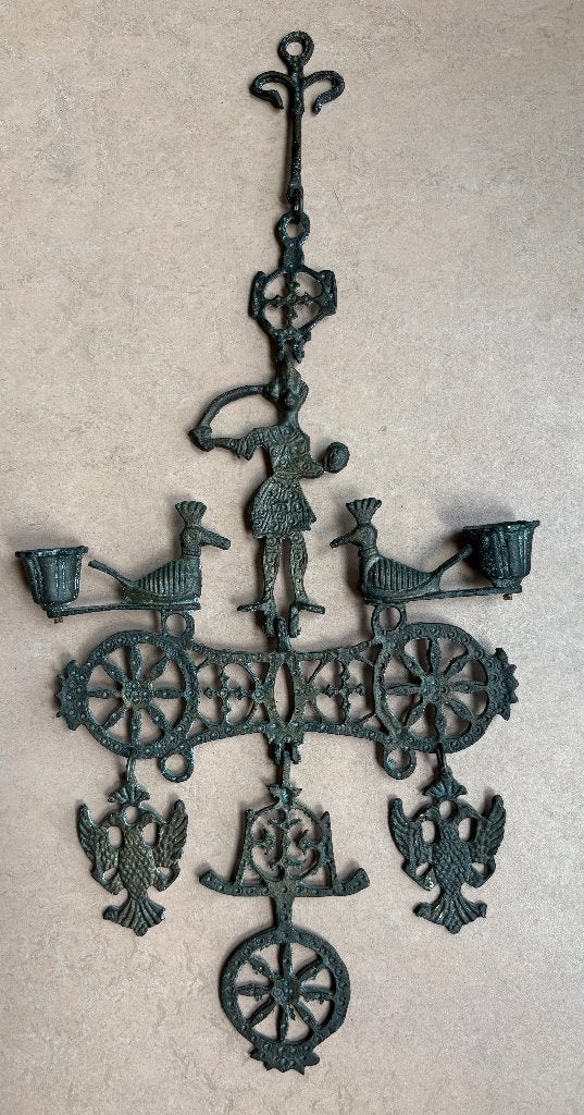 Vintage Byzantijnse wandkandelaar, Antiek en Kunst, Antiek | Kandelaars, Koper of Brons, Ophalen of Verzenden