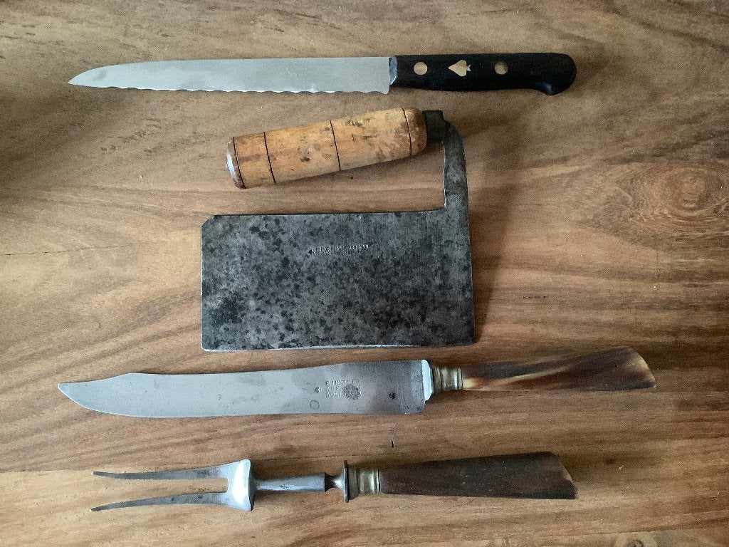 F. Herder Solingen hakmes trancheer set kartelmes keuken mes, Ophalen of Verzenden