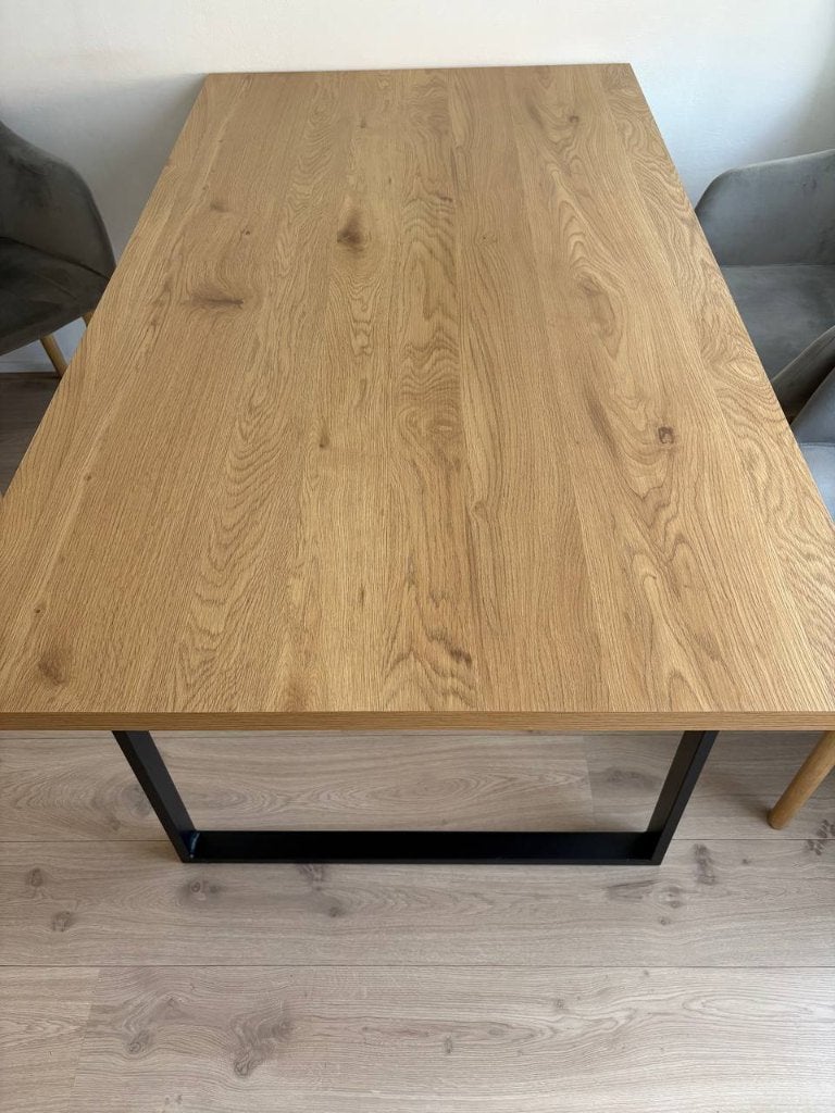 Eettafel  90x160cm eiken kleur/zwart, Ophalen, 50 tot 100 cm, Zo goed als nieuw, Industriële