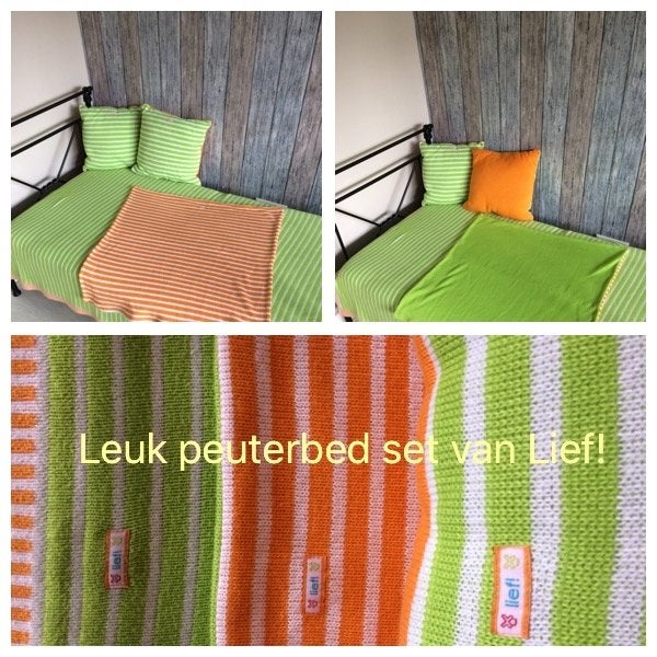 Lief! Peuterbed set - Groen/Oranje gestreept, Ophalen, Gebruikt, Lief!, Set van meerdere stuks