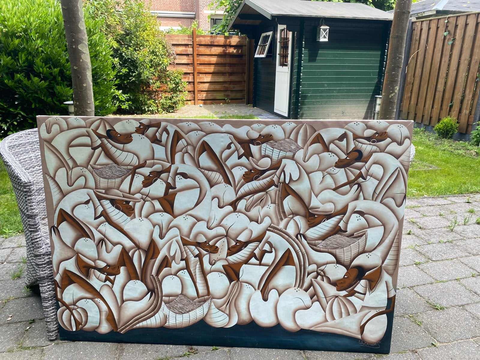 “B. Casimir" - Haïtiaans/Afrikaan Art. Hand-painted canvas., Antiek en Kunst, Ophalen